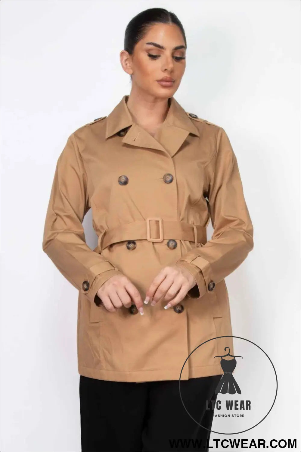 Double-breasted Notch Belted Coat