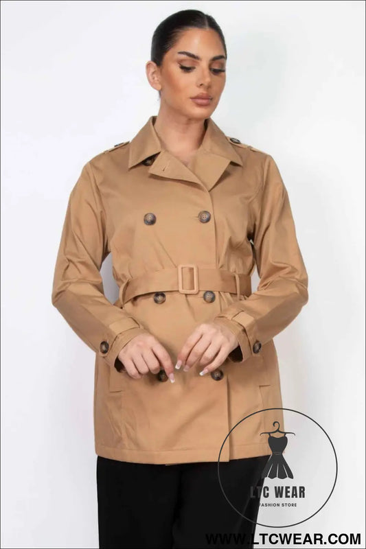 Double-breasted Notch Belted Coat