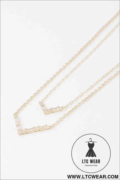 Double Crystal V Necklace
