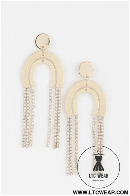 Double Rhinestone Arch Drop Earrings