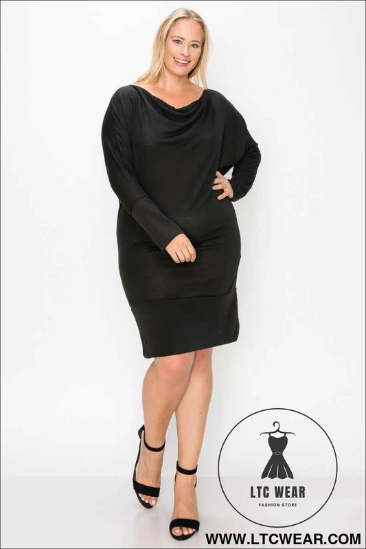Draped Neck Long Sleeve Dress