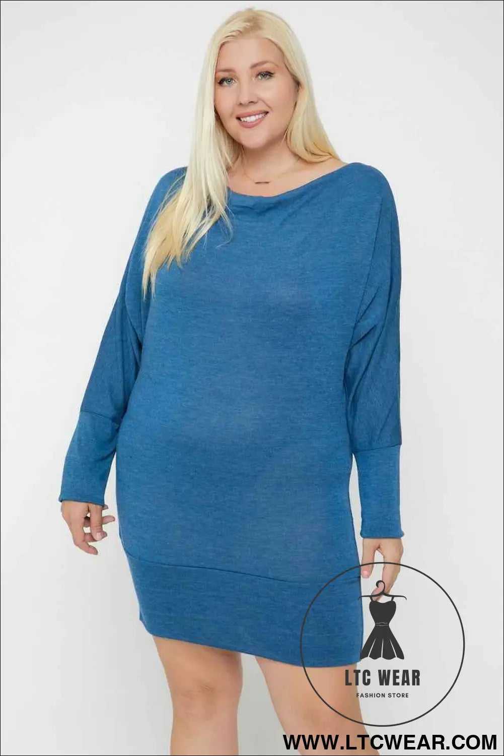 Draped Neck Long Sleeve Dress