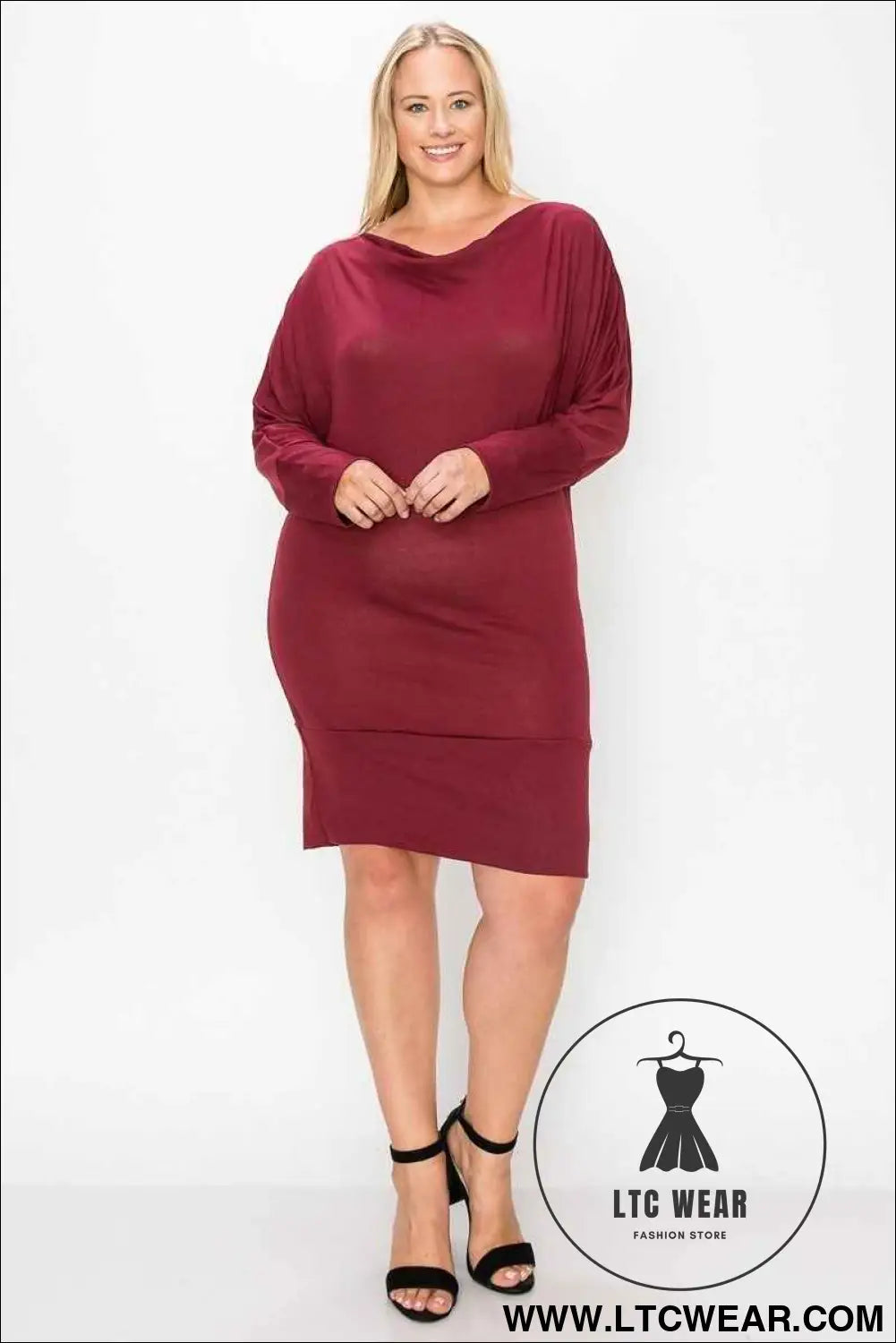 Draped Neck Long Sleeve Dress