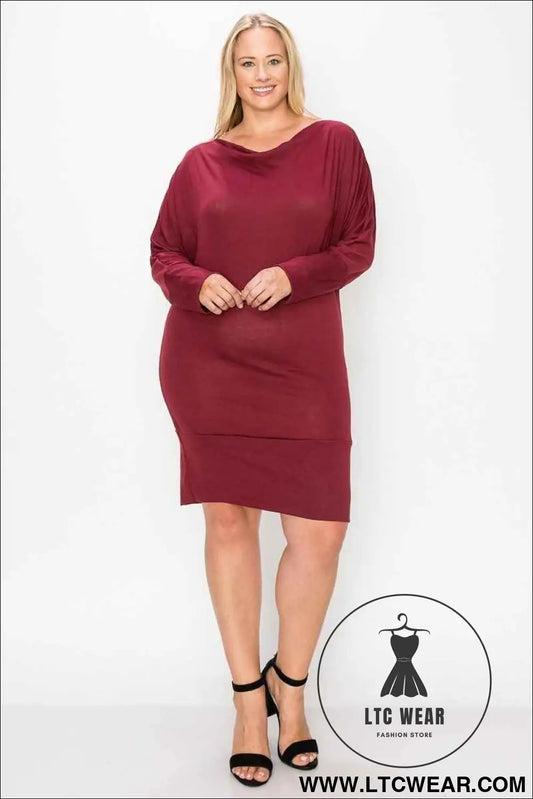 Draped Neck Long Sleeve Dress