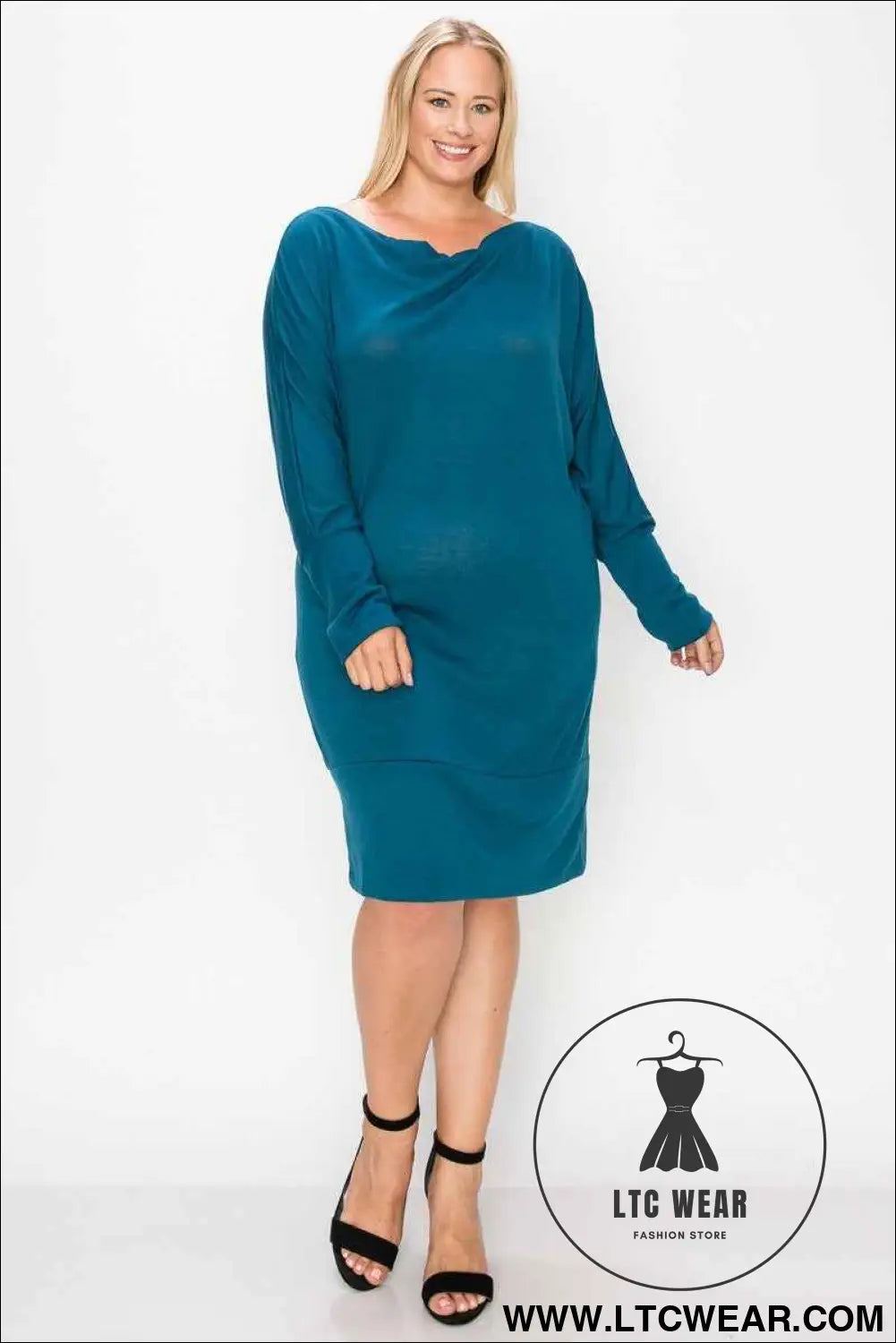 Draped Neck Long Sleeve Dress