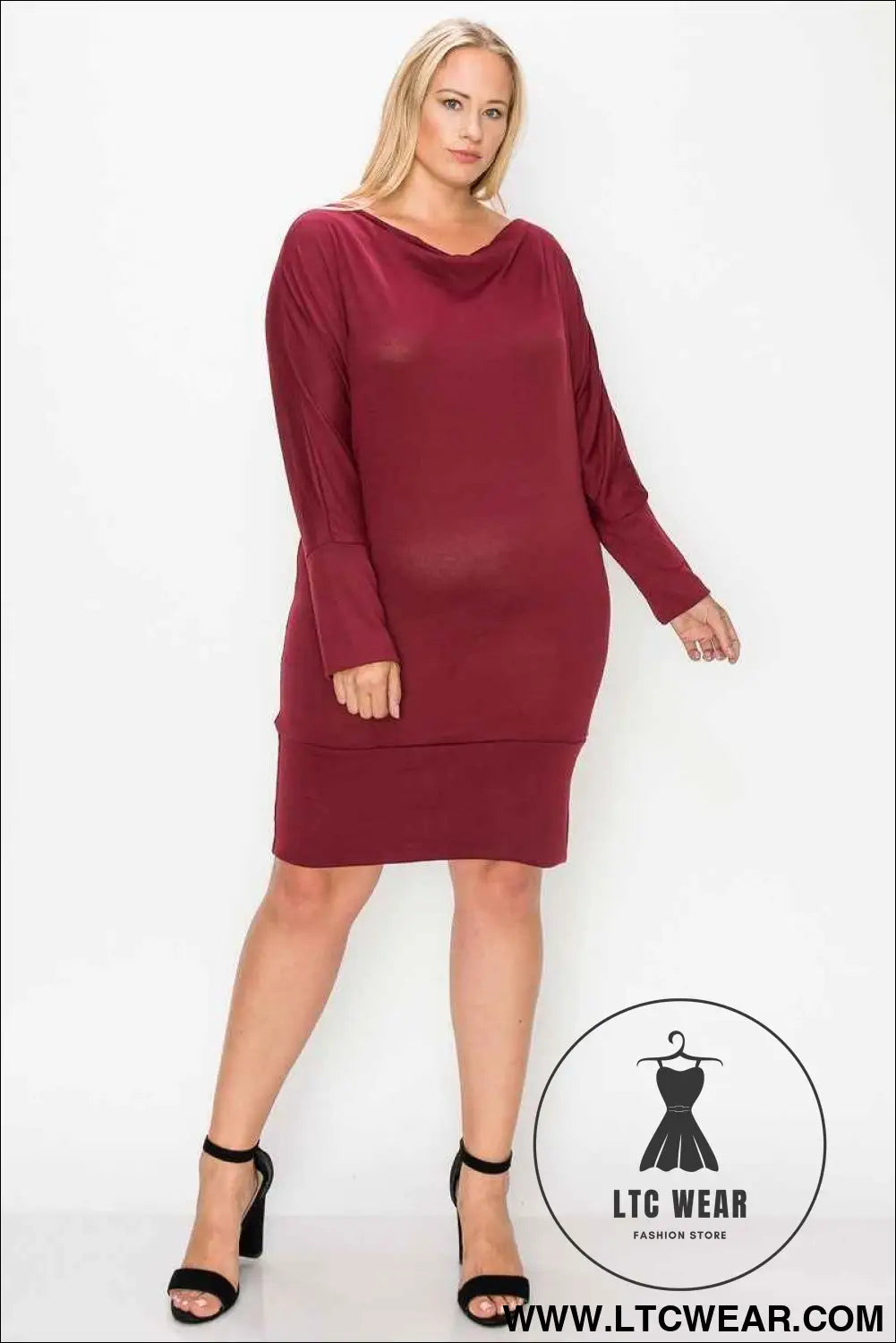Draped Neck Long Sleeve Dress