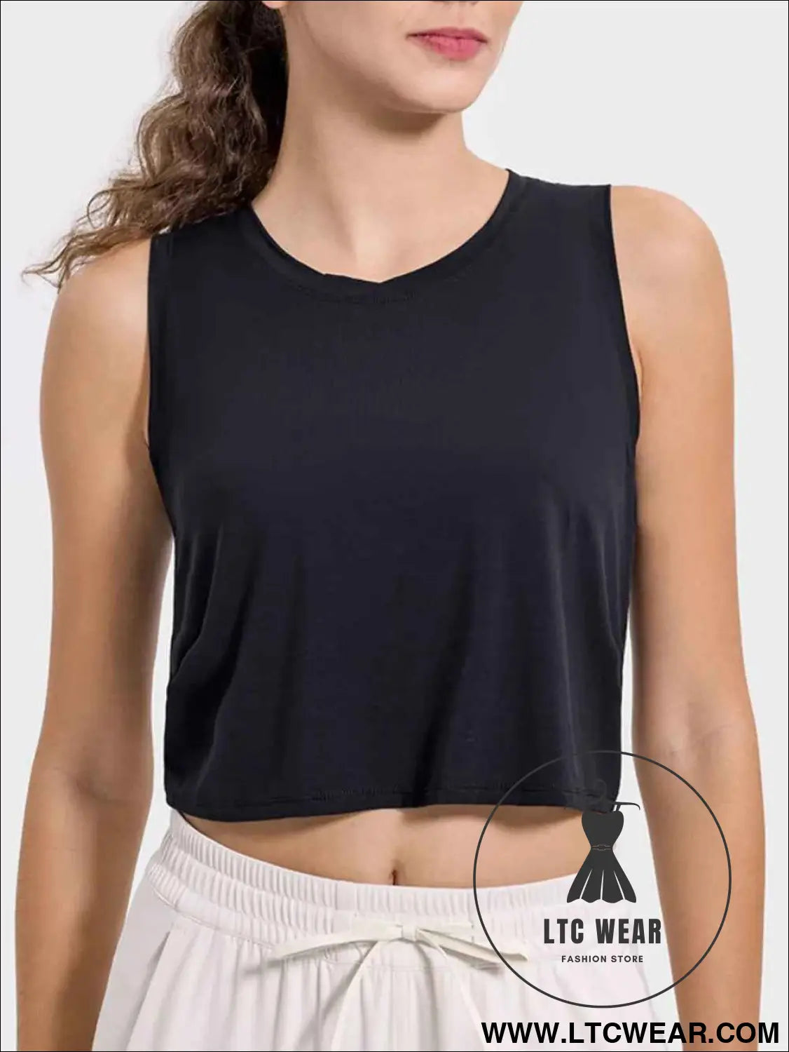 Drawstring Cutout Round Neck Active Tank