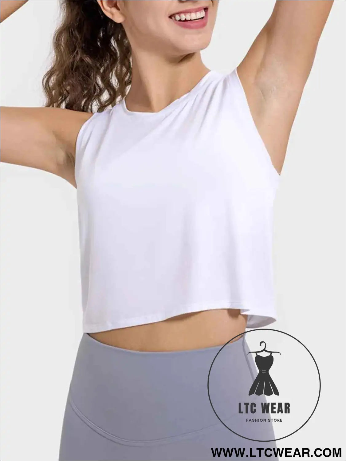 Drawstring Cutout Round Neck Active Tank