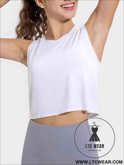 Drawstring Cutout Round Neck Active Tank