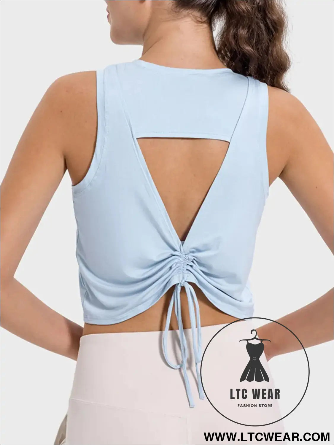 Drawstring Cutout Round Neck Active Tank - L.T.C Wear Online Fashion Store