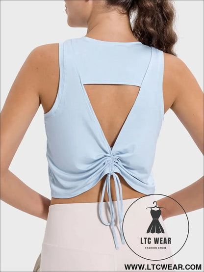 Drawstring Cutout Round Neck Active Tank - L.T.C Wear Online Fashion Store
