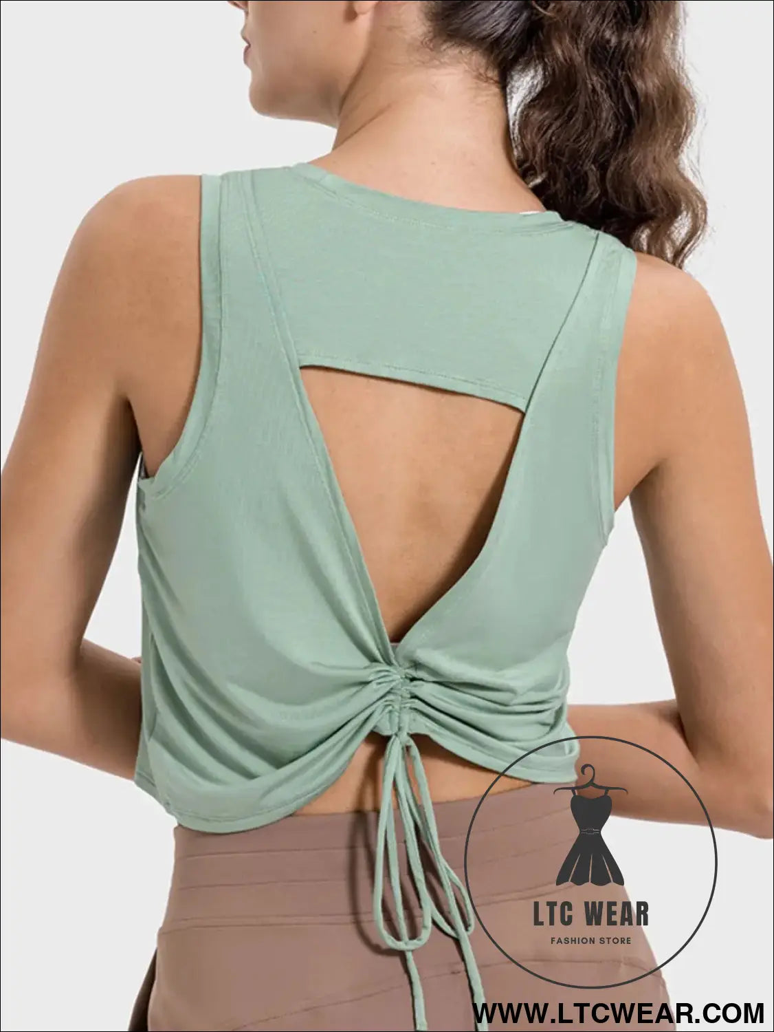 Drawstring Cutout Round Neck Active Tank - L.T.C Wear Online Fashion Store
