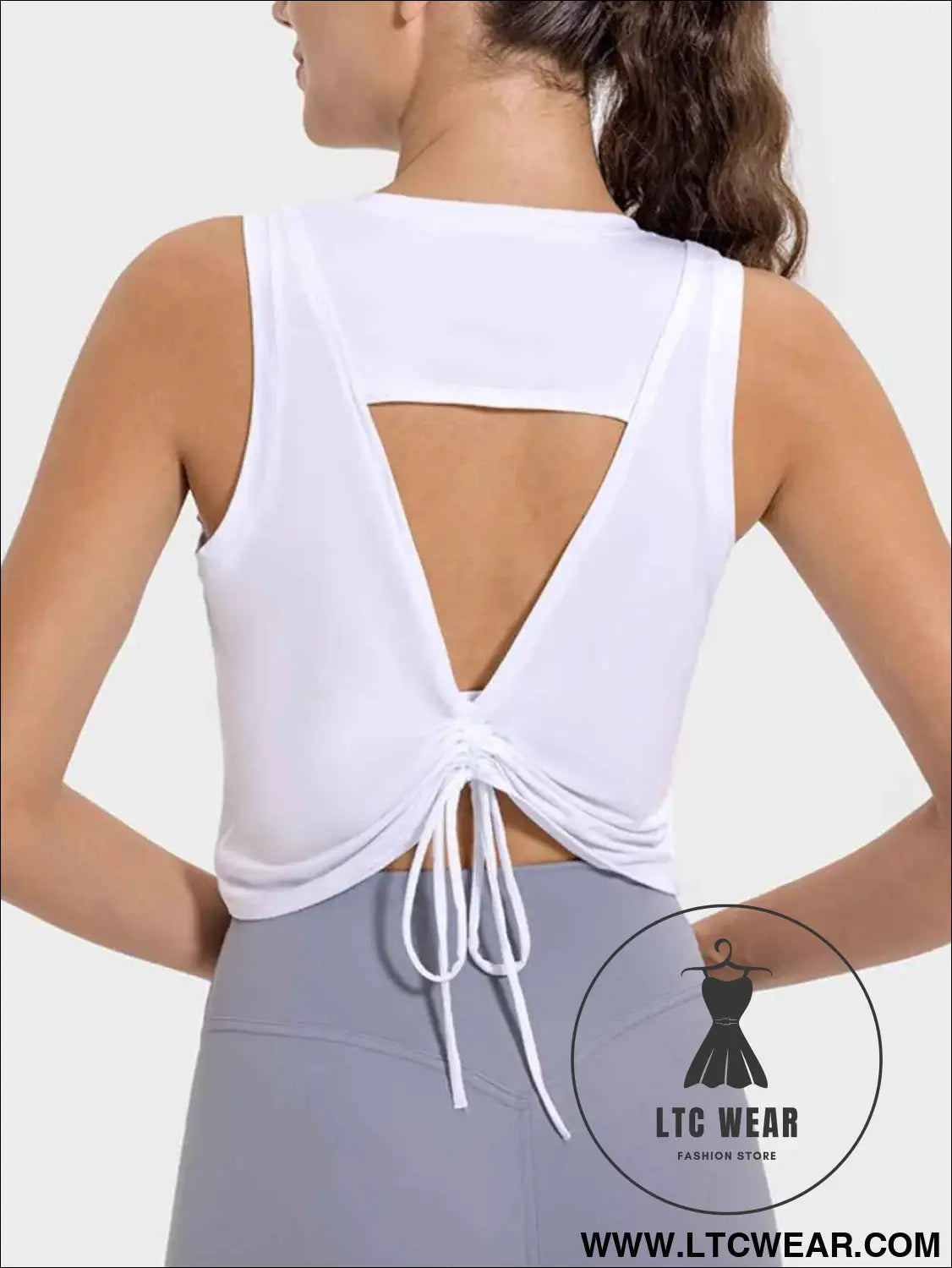 Drawstring Cutout Round Neck Active Tank