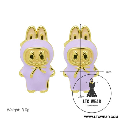 Drip oil colored cute cartoon character personality simple and versatile ear studs earrings