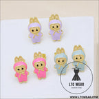 Drip oil colored cute cartoon character personality simple and versatile ear studs earrings