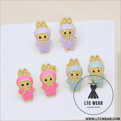 Drip oil colored cute cartoon character personality simple and versatile ear studs earrings