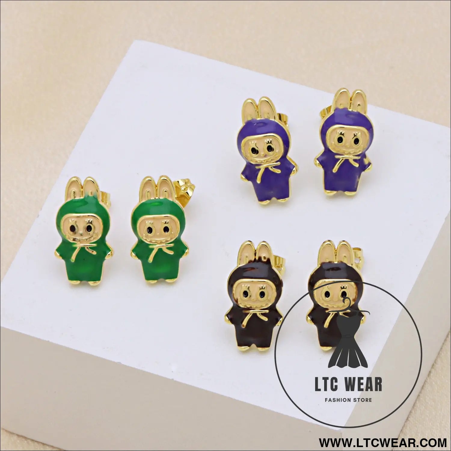 Drip oil colored cute cartoon character personality simple and versatile ear studs earrings
