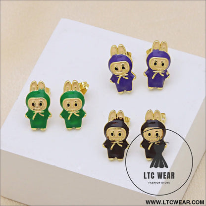 Drip oil colored cute cartoon character personality simple and versatile ear studs earrings