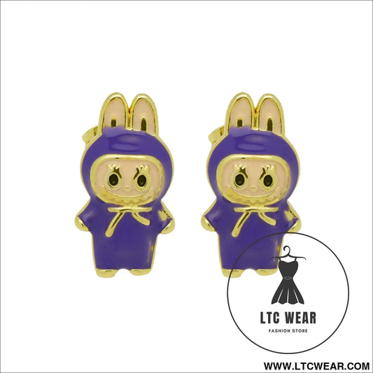 Drip oil colored cute cartoon character personality simple and versatile ear studs earrings - de250708-bl