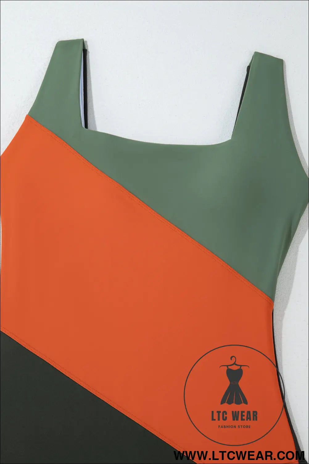 Duffel Green Color Block Padded Square Neck One Piece Swimsuit - L.T.C Wear Online Fashion Store