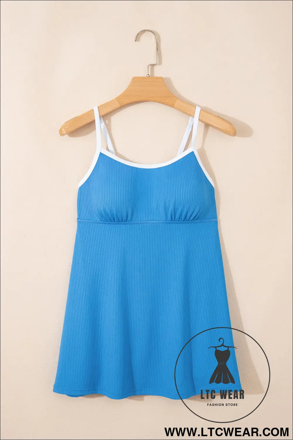 Dusk Blue Color Block Edge Ribbed Pocketed Lined Swim Dress - L.T.C Wear Online Fashion Store