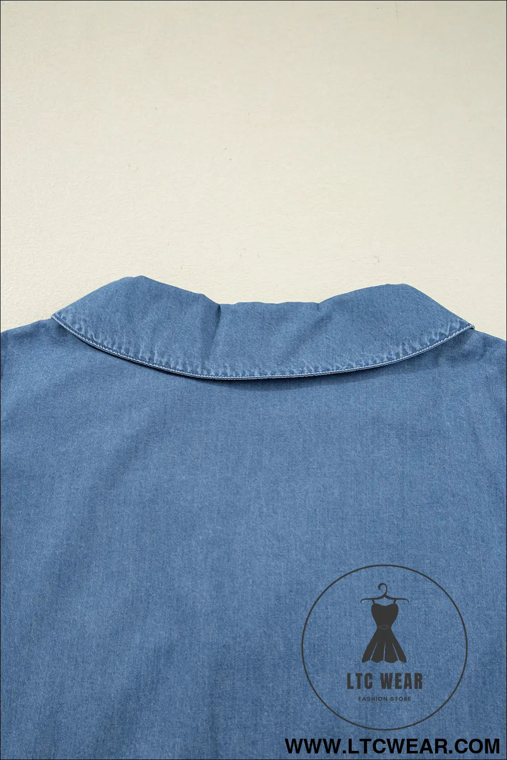 Dusk blue denim lapel neck balloon sleeve tied peplum top - blouses & shirts