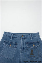 Dusk blue flap pockets denim shorts - denim shorts