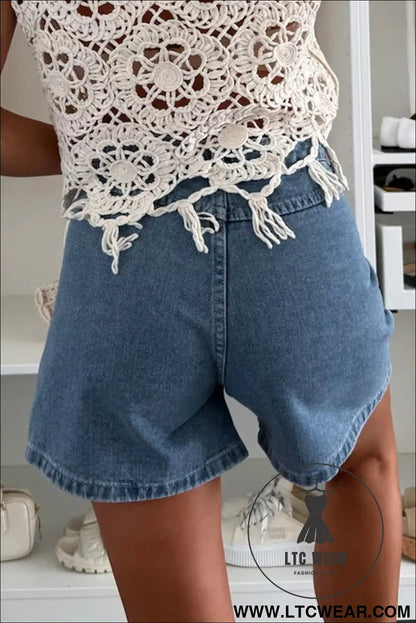 Dusk blue flap pockets denim shorts - denim shorts