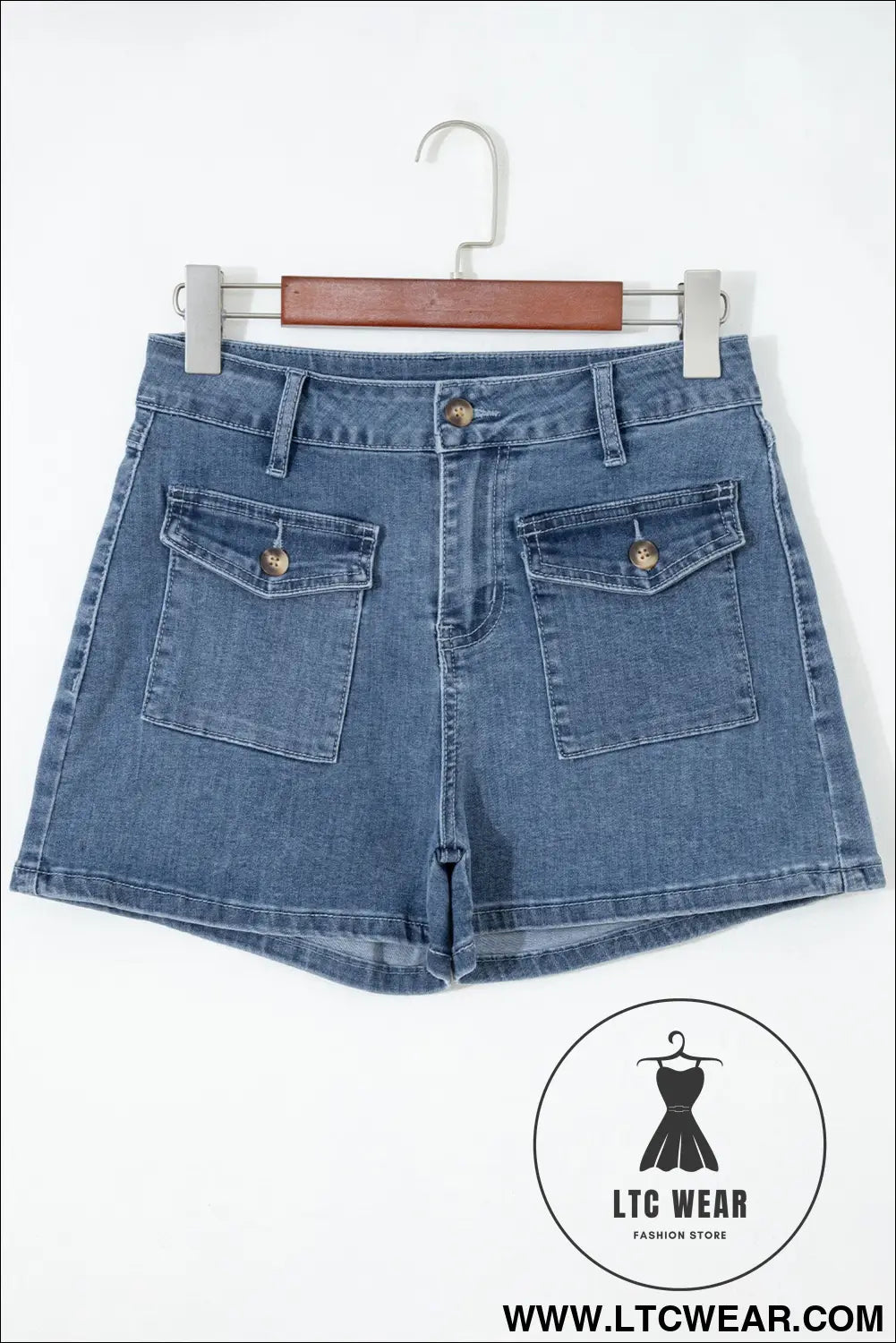 Dusk blue flap pockets denim shorts - denim shorts