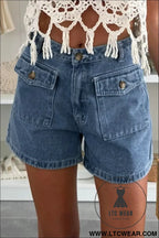 Dusk blue flap pockets denim shorts - denim shorts