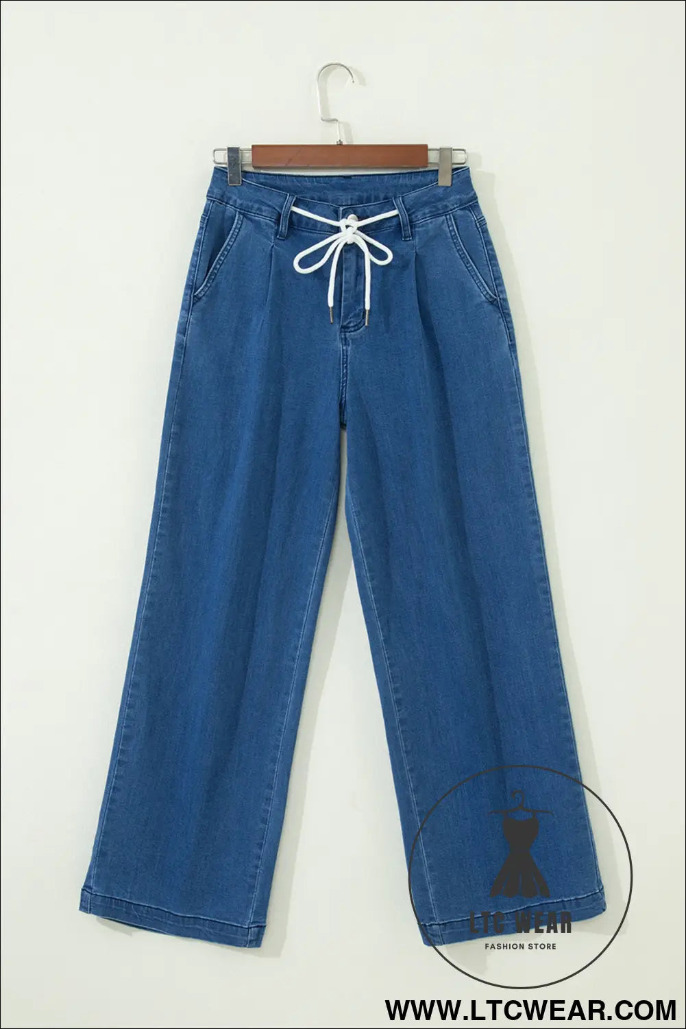 Dusk blue lace-up pull on wide leg jeans - jeans