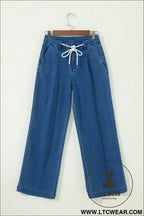 Dusk blue lace-up pull on wide leg jeans - jeans