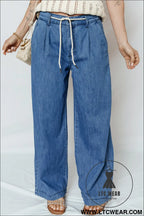 Dusk blue lace-up pull on wide leg jeans - jeans