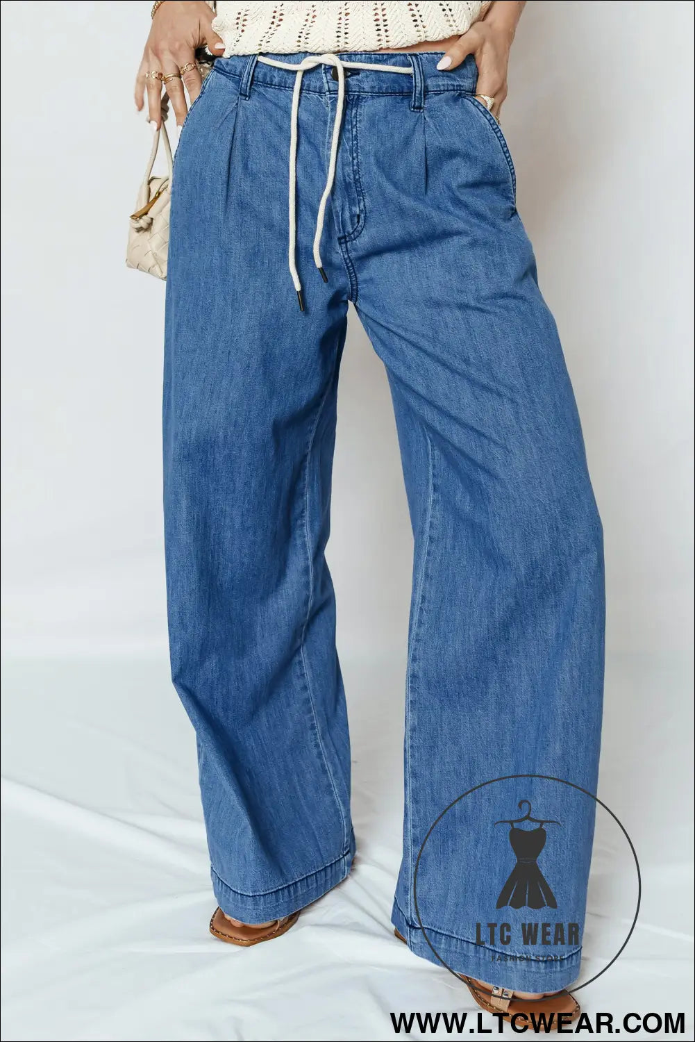 Dusk blue lace-up pull on wide leg jeans - jeans