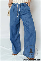 Dusk blue lace-up pull on wide leg jeans - jeans