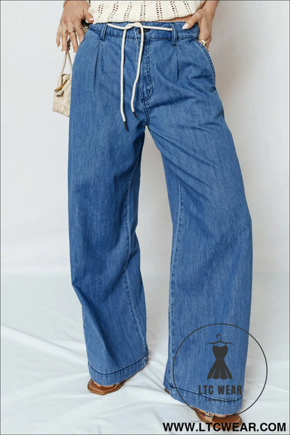 Dusk blue lace-up pull on wide leg jeans - jeans