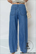 Dusk blue lace-up pull on wide leg jeans - jeans