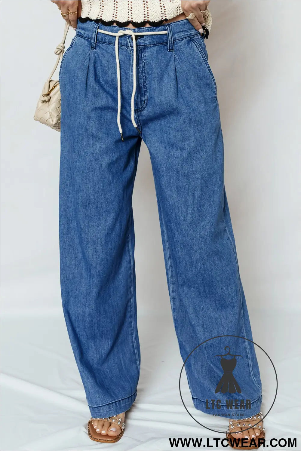 Dusk blue lace-up pull on wide leg jeans - jeans