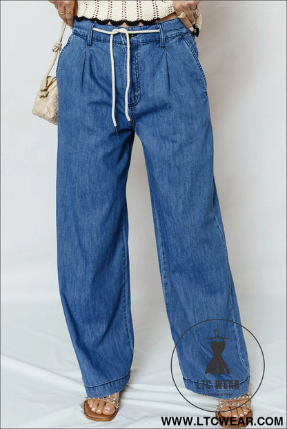 Dusk blue lace-up pull on wide leg jeans - jeans