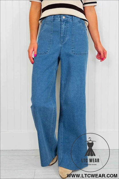 Dusk Blue Retro Washed Patch Pocket Stretchy Jeans