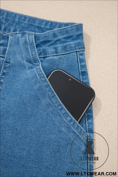 Dusk Blue Retro Washed Patch Pocket Stretchy Jeans - L.T.C Wear Online Fashion Store