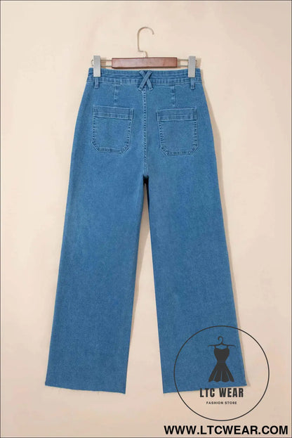 Dusk Blue Retro Washed Patch Pocket Stretchy Jeans