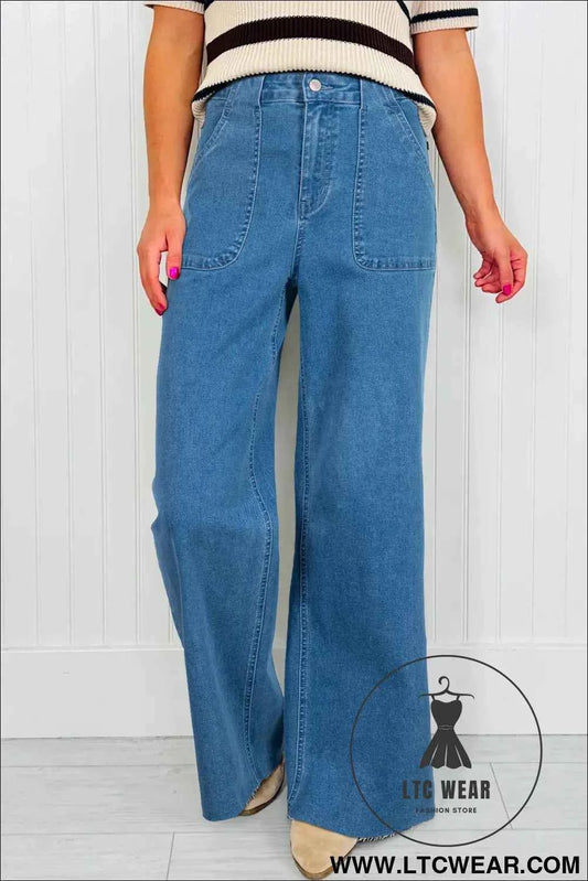 Dusk Blue Retro Washed Patch Pocket Stretchy Jeans