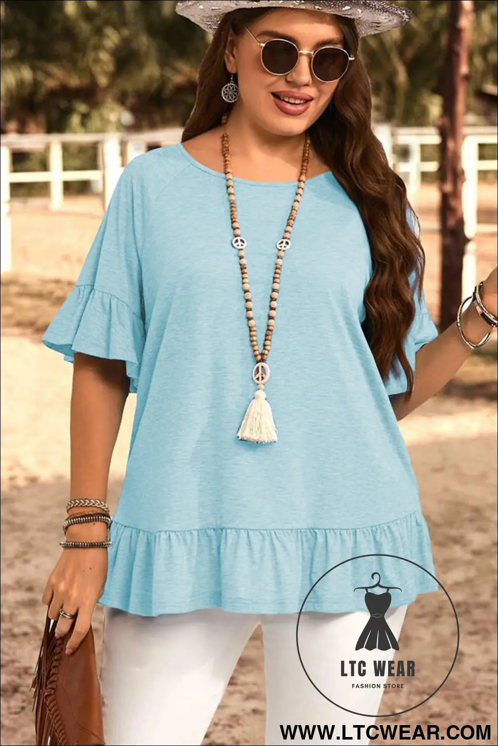 Dusk Blue Ruffle Hem Plus Size Flowy Blouse - L.T.C Wear Online Fashion Store