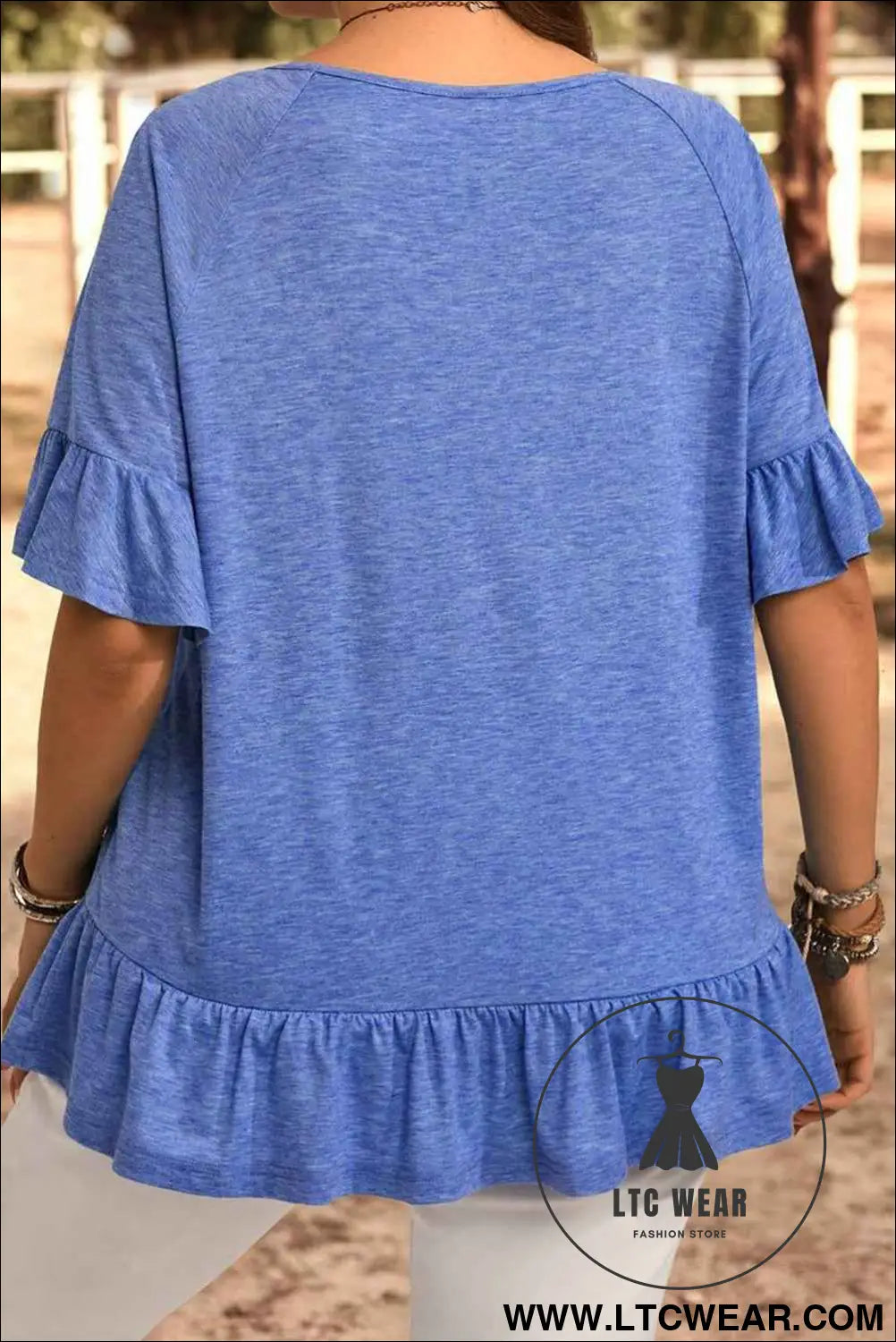 Dusk Blue Ruffle Hem Plus Size Flowy Blouse