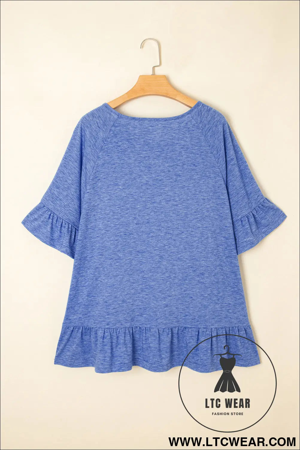 Dusk Blue Ruffle Hem Plus Size Flowy Blouse - L.T.C Wear Online Fashion Store