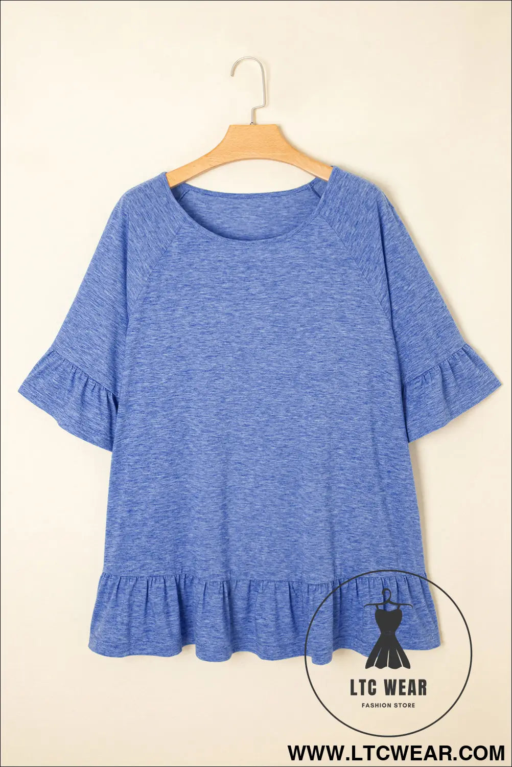 Dusk Blue Ruffle Hem Plus Size Flowy Blouse - L.T.C Wear Online Fashion Store