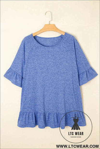 Dusk Blue Ruffle Hem Plus Size Flowy Blouse - L.T.C Wear Online Fashion Store