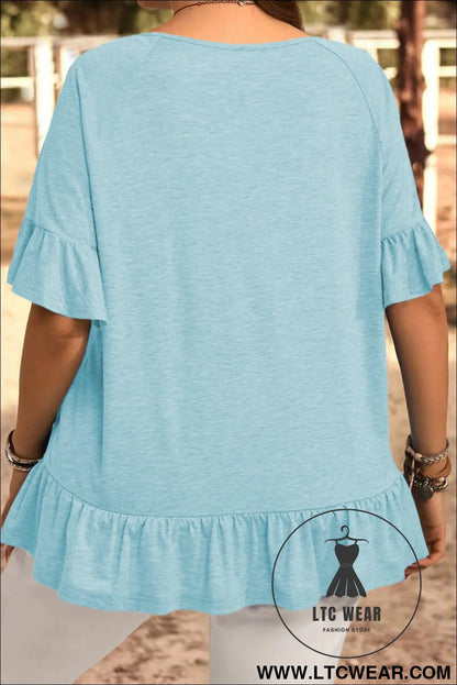 Dusk Blue Ruffle Hem Plus Size Flowy Blouse - L.T.C Wear Online Fashion Store