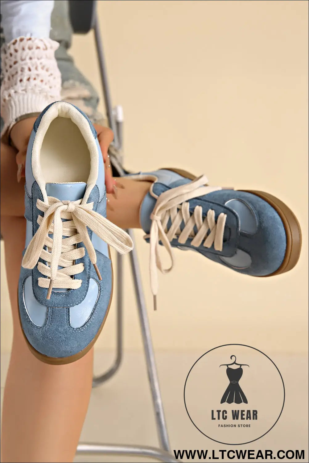 Dusk blue two tone suede patched lace up sneakers - dusk blue / 37 / fabrica:100% polyester + fabricb:100% tpr - womens
